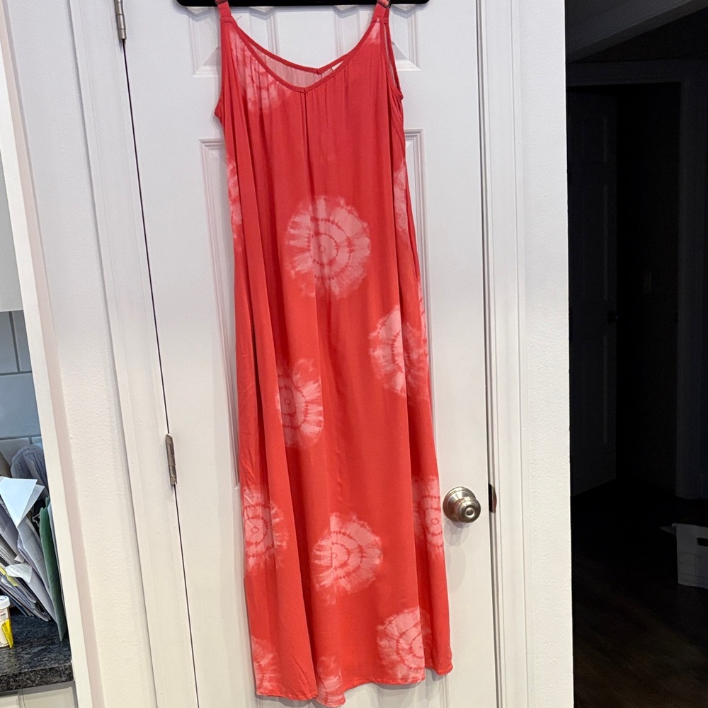 Knox Rose Coral Pink and White Tie Dye Sleeveless Dress